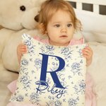 Personalised Toile De Jouy Floral Initial Soft Throw Pillow Cover with Name Home Decor Birthday Christmas Gift for Women