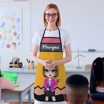Personalized Cartoon Teacher Pencil Crayon Apron with Text Teacher's Day Back to School Appreciation Gift for Teacher