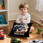 Personalised Dinosaur Lorry Soft Throw Pillow Cover with Name Room Decor Birthday Christmas Gift for Boys Girls