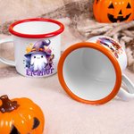 Taza esmaltada personalizada de 12 oz con nombre Truco o Trato Uso Fiesta de Halloween Regalo para Niños Niñas