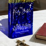 Personalized The Holy Bible Cross Flower Clear Book Vase with Title Room Decor Religious Baptism Birthday Gift for Women Christians