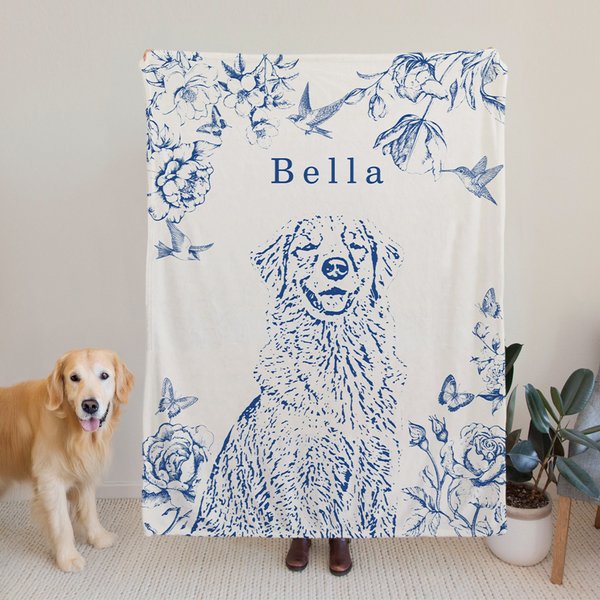 Personalised Retro Floral Pet Photo Portrait Soft Throw Blanket with Name Home Decor Birthday Gift for Pet Lovers Owners