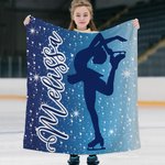 Personalized Skating Girl Silhouette Soft Throw Blanket with Name Home Decor Game Day Birthday Gift for Skating Enthusiasts