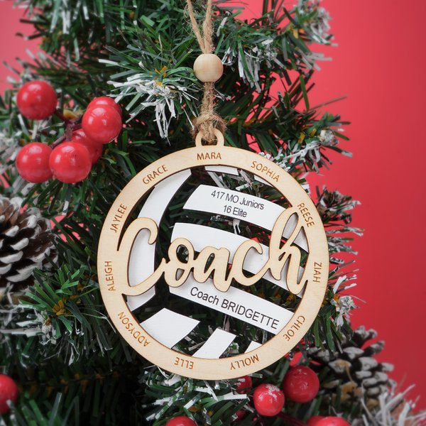 Personalized Volleyball Shape Wooden Christmas Ornament with Name and Year Christmas Tree Decor Holiday Party Favors Gift for Coach Athlete