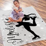 Personalized Skating Girl Silhouette Soft Throw Blanket with Name Home Decor Game Day Birthday Gift for Skating Enthusiasts