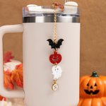 Personlig söt fladdermus pumpa spöke tumbler charm med bokstav sugrör tillbehör för 20 oz till 40 oz Stanley Tumbler Halloween present till vänner barn