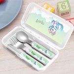 Set di posate personalizzate con nome e iniziali design dell'unicorno forchetta cucchiaio e coltello regalo di compleanno per bambini