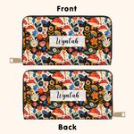 Personalized Folk Art Flower Large PU Leather Name Hand Wallet with Multiple Compartments and Metal Zipper Birthday Anniversary Gift for Woman