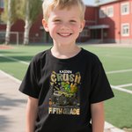 Personalisierte Dinosaurier Grid Truck Multicolor T-Shirt Sweatshirt Hoodie mit Note und Name zurück zu Schule Geburtstag Geschenk für Jungen Mädchen