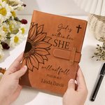 Personalized Bible Verse Sunflower Portable A5 PU Leather Notebook Cover with Text and Pocket Birthday Christian Inspirational Gift for Women
