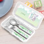 Personalized Fantasy Unicorn Initial Kid's Fork Spoon Knife 3 Pcs Cutlery Set with Name and Case Birthday Back to School Gift for Kids