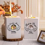 Personalizado Paw Angel Wings Pet Foto Portavelas de madera con el título Nombre y Año Pérdida de la mascota Simpatía Memorial Gift for Pet Owner