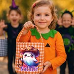 Personalized Cute Pumpkin Magic Hat Ghost Checkered Candy Bucket with Name Halloween Party Gift for Children