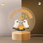 Personalized Cute Ghost Halloween Acrylic Night Light with Wooden Base and Text Halloween Gift for Friend Family