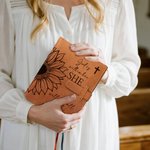 Personalized Bible Verse Sunflower Portable A5 PU Leather Notebook Cover with Text and Pocket Birthday Christian Inspirational Gift for Women