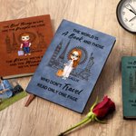 Cuaderno de viaje personalizado de cuero PU con 200 páginas personaje de dibujos animados nombre y texto regalo de cumpleaños para amigos y viajeros