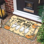 Personalized Hanging With My Boos Cute Ghost Pumpkin Doormat with 1-6 Names Home Decoration Halloween Gift for Family Friends