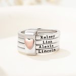 Personalized Sterling Silver Heart Women Stacking Rings with Engraved 2-7 Names Family Jewelry Mother's Day Birthday Gift for Mom Grandma