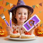 Personalized Cute Cartoon Character Spider Web Kid's Fork Spoon Knife 3 Pcs Cutlery Set with Name Halloween Party Gift for Children