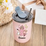 Personalisierte Cartoon Pyjama Mädchen Name 10 oz Lowball isoliert Becher mit Flip-Deckel und Stroh Jahrestag Geburtstag Geschenk für Frauen