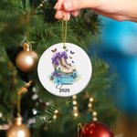 Personalized Birth Flower Ice Skates Ceramic Ornament with Name and Year Christmas Gift for Women Figure Skating Enthusiasts
