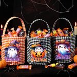 Personalized Cute Pumpkin Magic Hat Ghost Checkered Candy Bucket with Name Halloween Party Gift for Children
