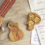 Personalised Guitar Birth Flower Butterfly Wooden Guitar Name Picks Storage Box with 3 Picks Birthday Gift for Music Lovers Guitarists