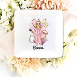 Personalized Cartoon Pajama Girl Ceramic Trinket Jewelry Dish with Name Friendship Pajama Party Birthday Gift for Sisters Friends