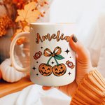 Personalized Cherry Pumpkin 11 oz 15 oz Ceramic Mug with Name Daily Use Halloween Decorations Gift for Family Friends