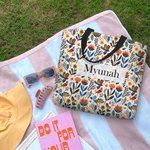 Personalized Folk Art Flower Large Tote Bag with Name Travel Daily Use Birthday Anniversary Gift for Women Friends