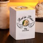 Personalizado Paw Angel Wings Pet Foto Portavelas de madera con el título Nombre y Año Pérdida de la mascota Simpatía Memorial Gift for Pet Owner