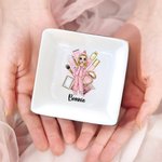 Personalized Cartoon Pajama Girl Ceramic Trinket Jewelry Dish with Name Friendship Pajama Party Birthday Gift for Sisters Friends