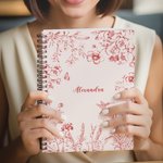 Cuaderno personalizado Toile De Jouy Floral Mariposa Colibrí A5 espiral con 120 páginas Cumpleaños Regalo de Navidad para Mujeres Niñas