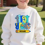 Personalized Graffiti Grid Grade Pencil Soft Kid T-shirt Sweatshirt Hoodie with Name Back to School Birthday Gift for Boys Girls