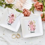 Personalized Cartoon Pajama Girl Ceramic Trinket Jewelry Dish with Name Friendship Pajama Party Birthday Gift for Sisters Friends