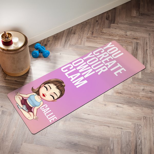 Personalized Cartoon Yoga Character Gradient-Color Anti-Slip Yoga Mat with Text and Name Birthday Fitness Gift for Yoga Lovers