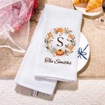 Personalized Pumpkin Wreath Initial Super Absorbent Soft Waffle Tea Towel with Text Halloween Thanksgiving Gift for Cooking Enthusiast Family