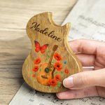 Personalised Guitar Birth Flower Butterfly Wooden Guitar Name Picks Storage Box with 3 Picks Birthday Gift for Music Lovers Guitarists