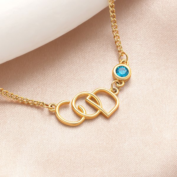 Personalized Tiny Interlocking Letter Pendant Necklace with Birthstone Anniversary Birthday Gift for Women