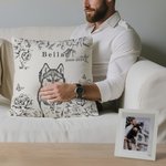 Personalized Floral Pet Photo Soft Throw Pillow Cover with Name and Date Home Decor Christmas Birthday Gift for Pet Lovers