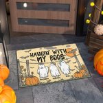 Personalized Hanging With My Boos Cute Ghost Pumpkin Doormat with 1-6 Names Home Decoration Halloween Gift for Family Friends