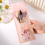 Personalized Cartoon Pajama Girl Name Portable PU Leather Makeup Brush Bag with 8 Pcs Brushes Pajama Party Bridesmaid Birthday Gift for Women