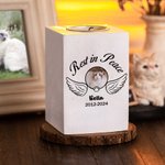 Personalizado Paw Angel Wings Pet Foto Portavelas de madera con el título Nombre y Año Pérdida de la mascota Simpatía Memorial Gift for Pet Owner
