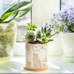 Personalised Toile De Jouy Flower Pet Photo Ceramic Planter Pot with Name Drainage Hole and Bamboo Base Loss of Pet Memorial Gift for Pet Owner