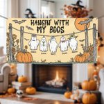 Personalized Cute Bat Pumpkin Ghost Banner with 1-6 Names Halloween Party Gift for Family Friends