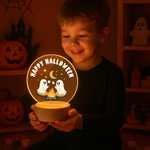 Personalized Cute Ghost Halloween Acrylic Night Light with Wooden Base and Text Halloween Gift for Friend Family