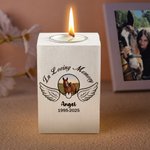 Personalizado Paw Angel Wings Pet Foto Portavelas de madera con el título Nombre y Año Pérdida de la mascota Simpatía Memorial Gift for Pet Owner