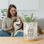 Personalised Toile De Jouy Flower Pet Photo Ceramic Planter Pot with Name Drainage Hole and Bamboo Base Loss of Pet Memorial Gift for Pet Owner