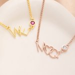 Personalized Tiny Interlocking Letter Pendant Necklace with Birthstone Anniversary Birthday Gift for Women