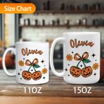 Personalized Cherry Pumpkin 11 oz 15 oz Ceramic Mug with Name Daily Use Halloween Decorations Gift for Family Friends